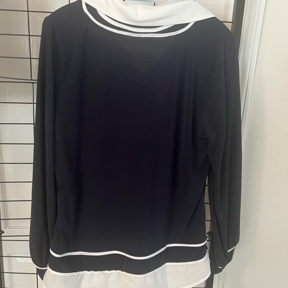 Adrianna Papell Navy and White Layered V-Neck Blouse - Picture 5 of 6